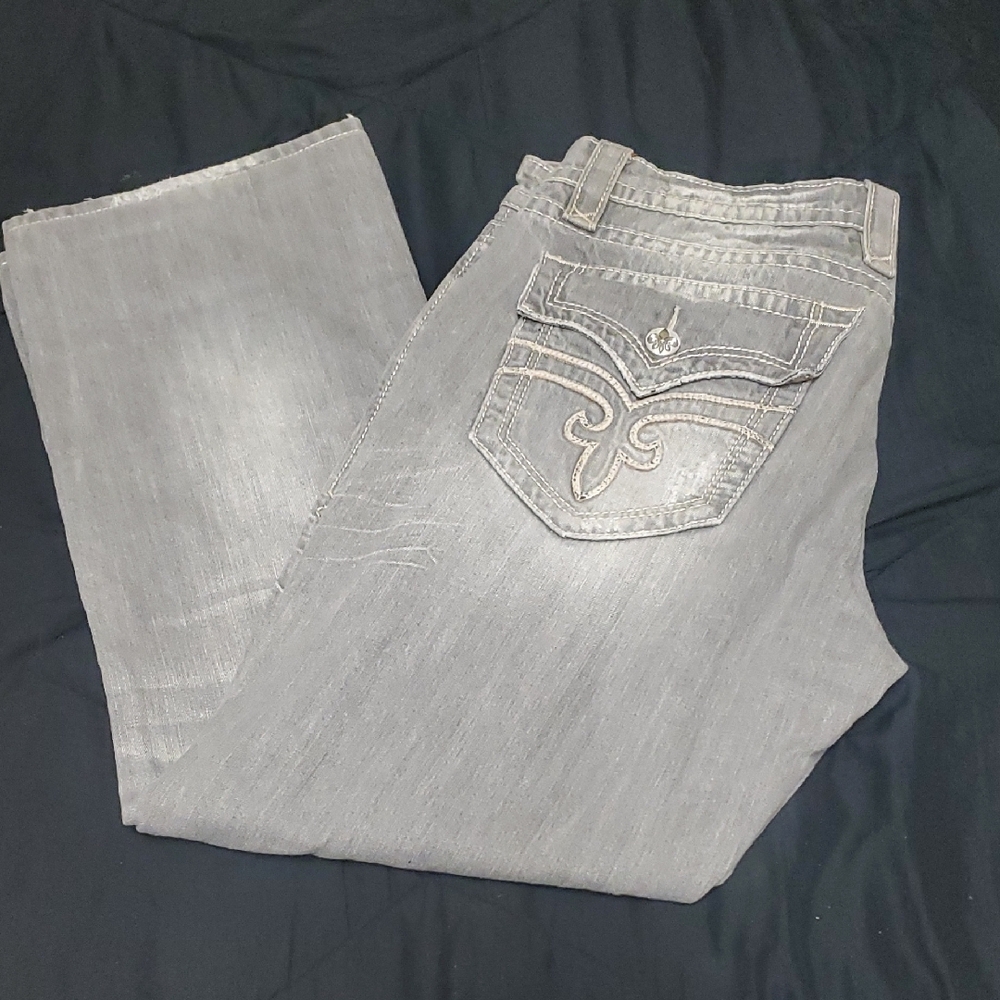 Rock Revival Light Gray Patch Detail Jeans - Picture 5 of 16